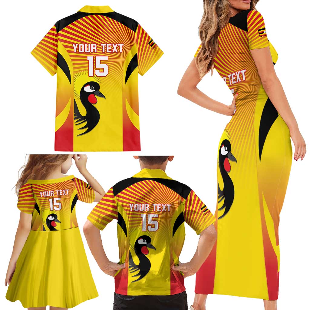 Custom Uganda Cricket Family Matching Short Sleeve Bodycon Dress and Hawaiian Shirt Go Cricket Cranes Go - Wonder Print Shop