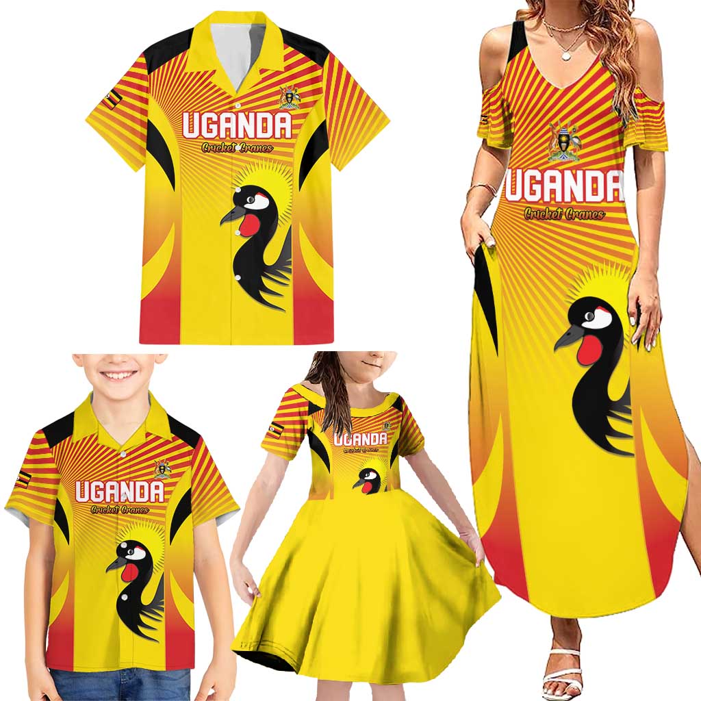Custom Uganda Cricket Family Matching Summer Maxi Dress and Hawaiian Shirt Go Cricket Cranes Go - Wonder Print Shop