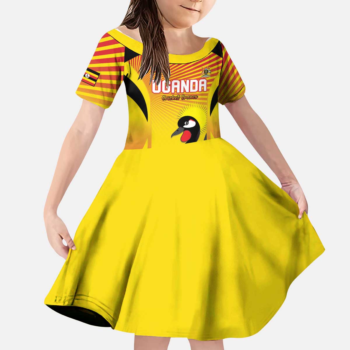 Custom Uganda Cricket Kid Short Sleeve Dress Go Cricket Cranes Go - Wonder Print Shop