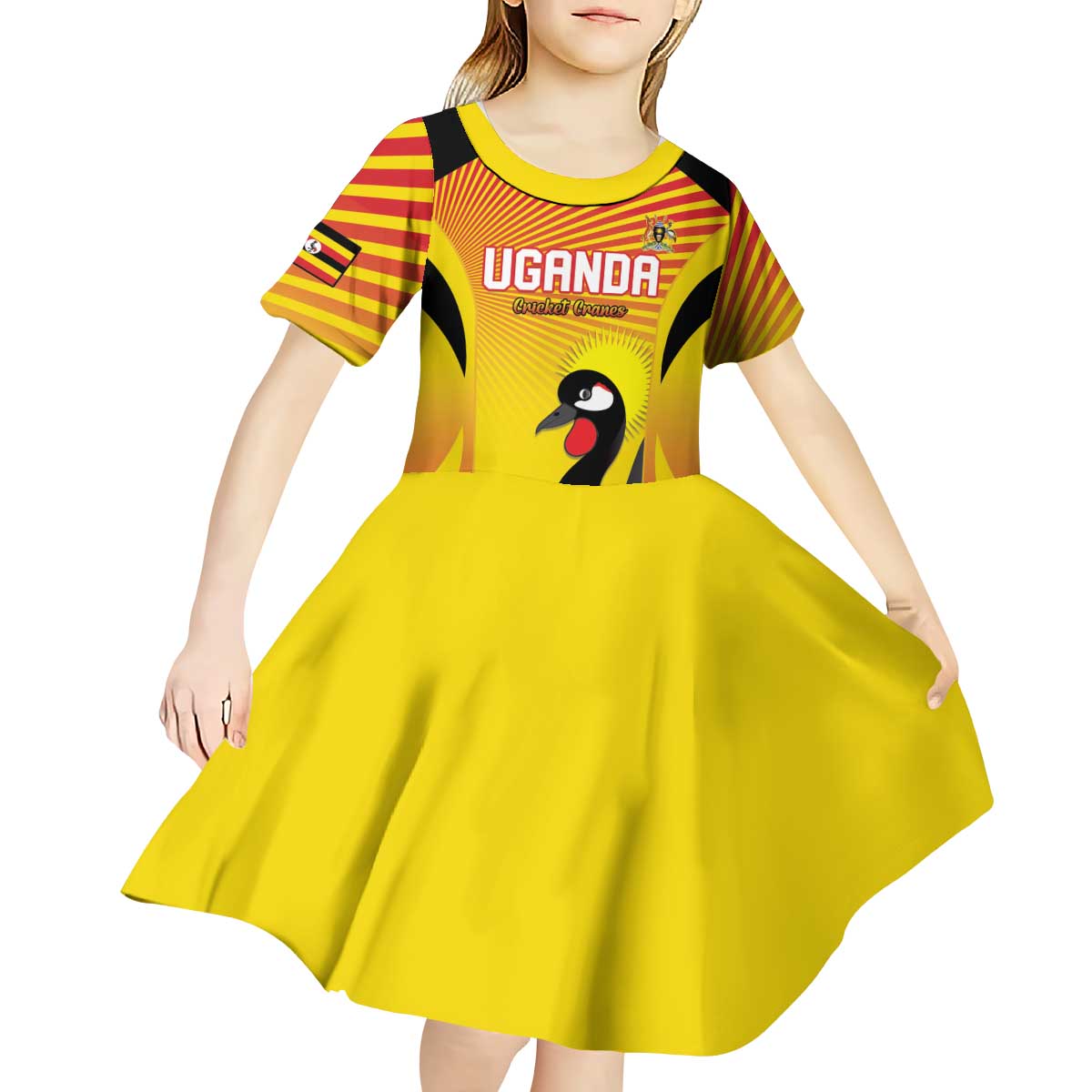 Custom Uganda Cricket Kid Short Sleeve Dress Go Cricket Cranes Go - Wonder Print Shop