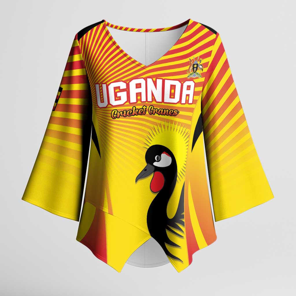 Custom Uganda Cricket Kimono Sleeve Blouse Go Cricket Cranes Go - Wonder Print Shop
