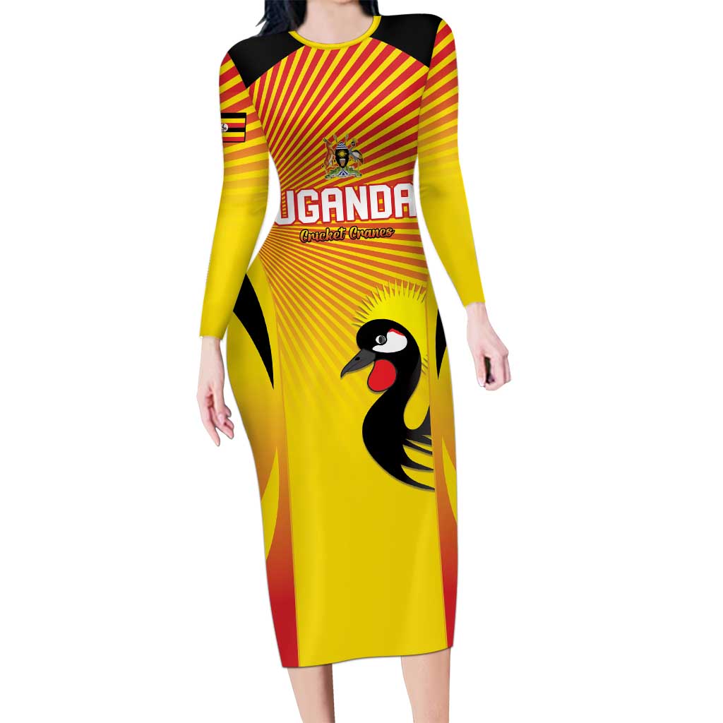Custom Uganda Cricket Long Sleeve Bodycon Dress Go Cricket Cranes Go - Wonder Print Shop