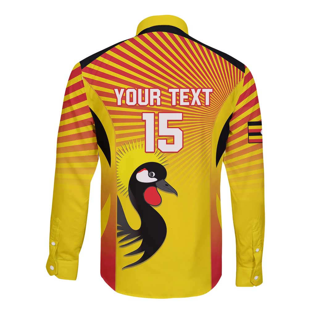 Custom Uganda Cricket Long Sleeve Button Shirt Go Cricket Cranes Go - Wonder Print Shop