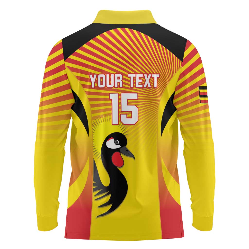 Custom Uganda Cricket Long Sleeve Polo Shirt Go Cricket Cranes Go - Wonder Print Shop