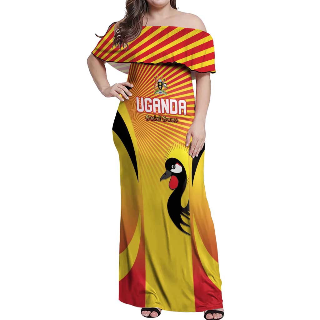 Custom Uganda Cricket Off Shoulder Maxi Dress Go Cricket Cranes Go - Wonder Print Shop