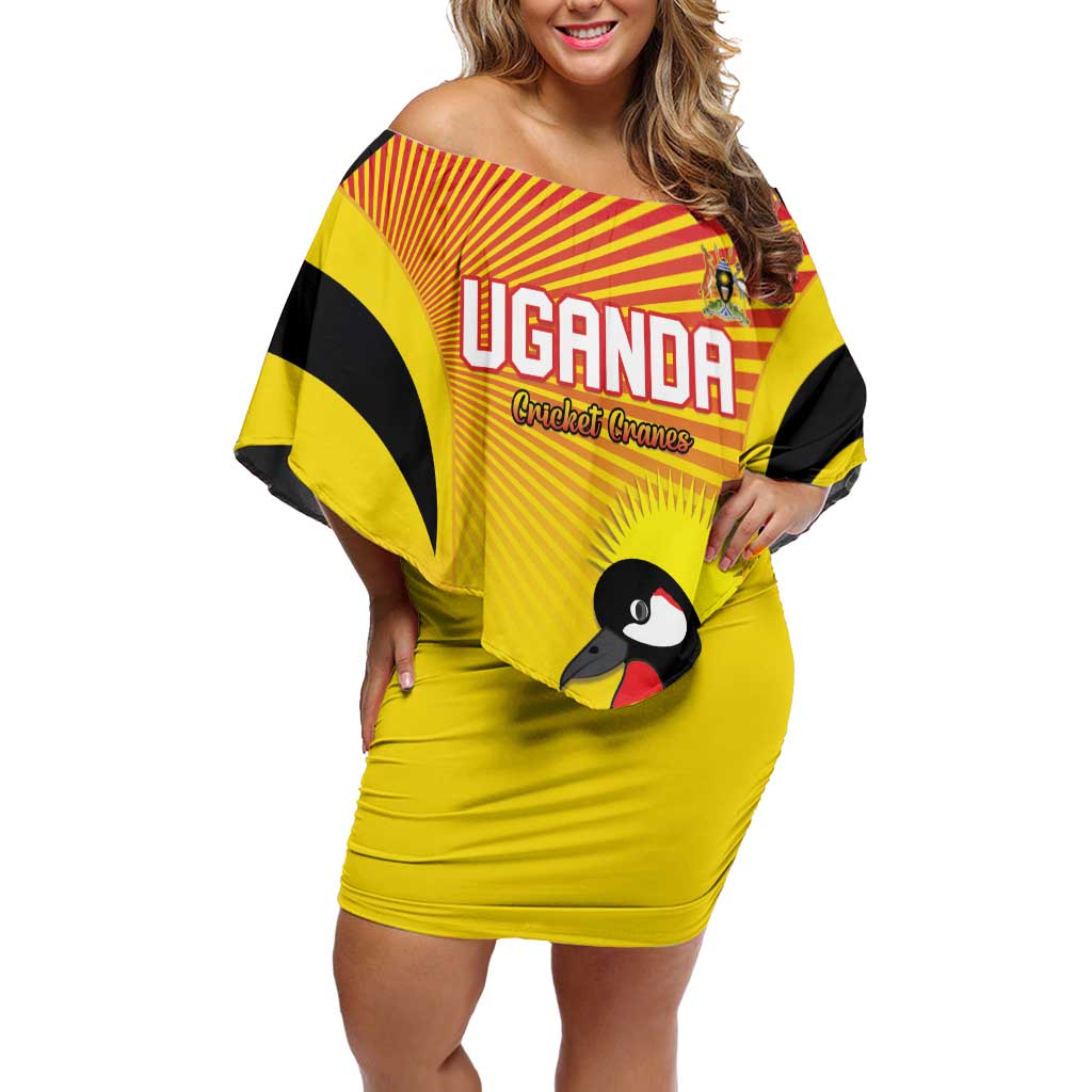 Custom Uganda Cricket Off Shoulder Short Dress Go Cricket Cranes Go - Wonder Print Shop