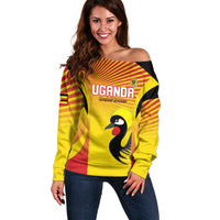 Custom Uganda Cricket Off Shoulder Sweater Go Cricket Cranes Go - Wonder Print Shop