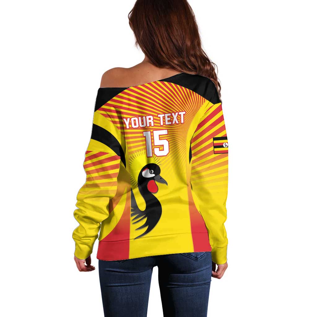 Custom Uganda Cricket Off Shoulder Sweater Go Cricket Cranes Go - Wonder Print Shop
