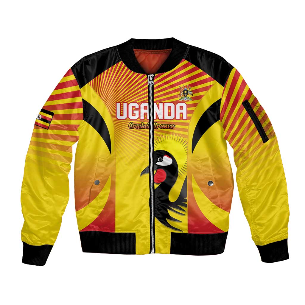 Custom Uganda Cricket Sleeve Zip Bomber Jacket Go Cricket Cranes Go - Wonder Print Shop