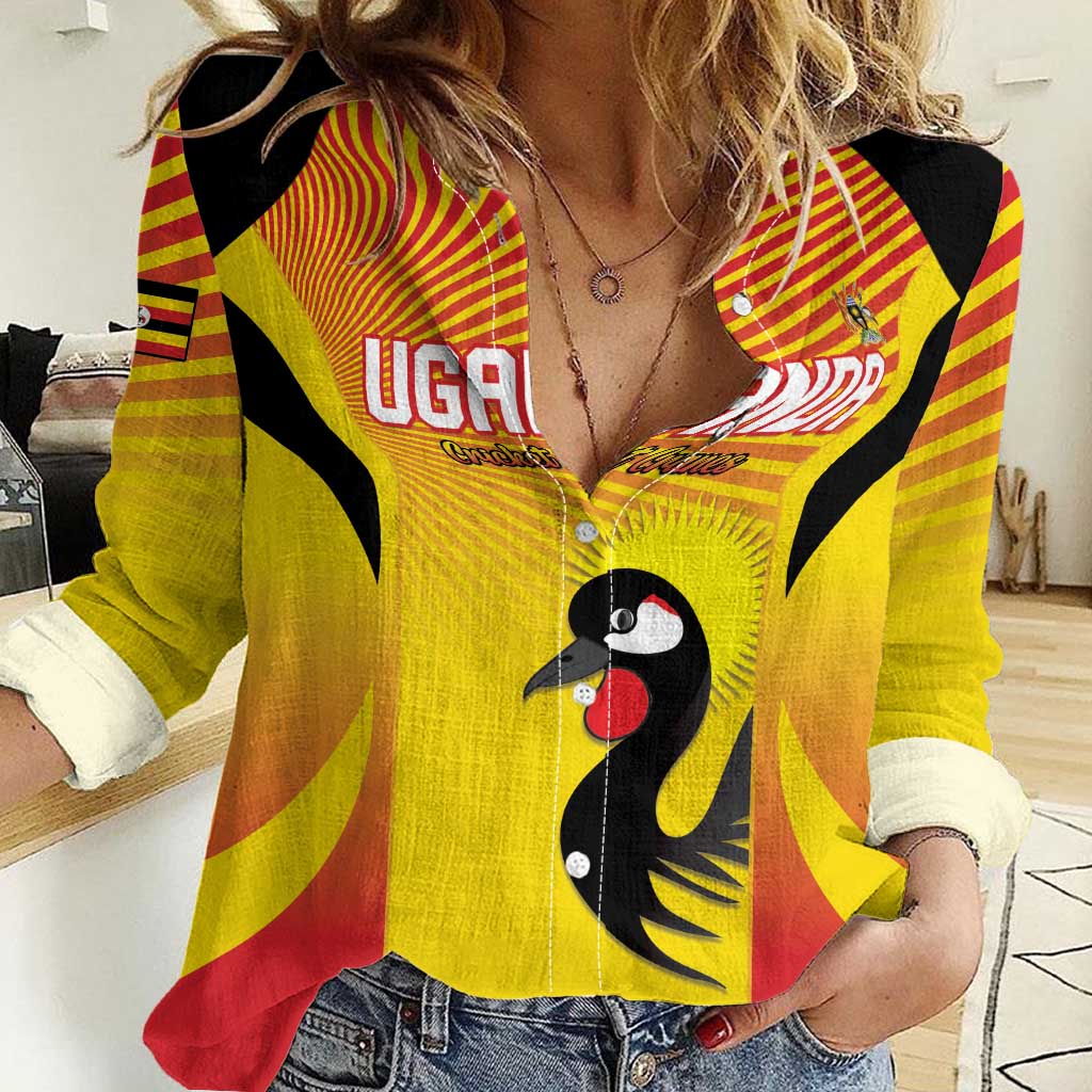 Custom Uganda Cricket Women Casual Shirt Go Cricket Cranes Go - Wonder Print Shop