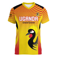 Custom Uganda Cricket Women V-Neck T-Shirt Go Cricket Cranes Go - Wonder Print Shop