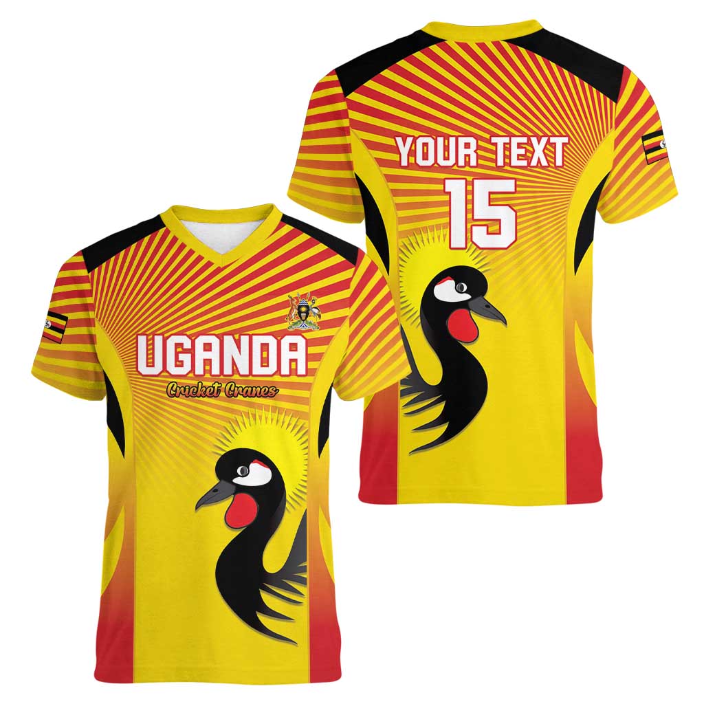 Custom Uganda Cricket Women V-Neck T-Shirt Go Cricket Cranes Go - Wonder Print Shop