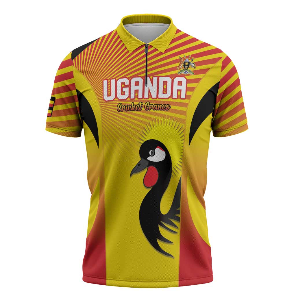 Custom Uganda Cricket Zipper Polo Shirt Go Cricket Cranes Go - Wonder Print Shop