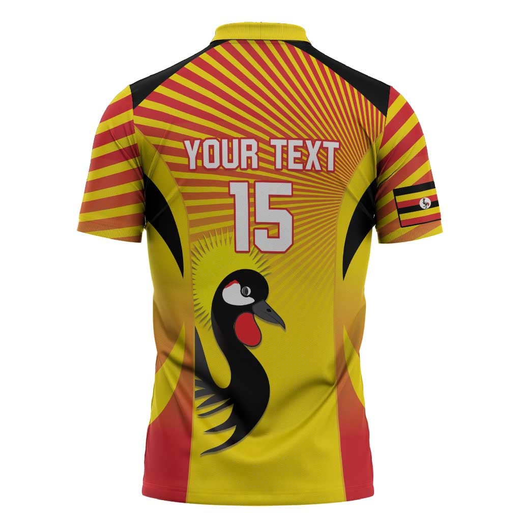Custom Uganda Cricket Zipper Polo Shirt Go Cricket Cranes Go - Wonder Print Shop