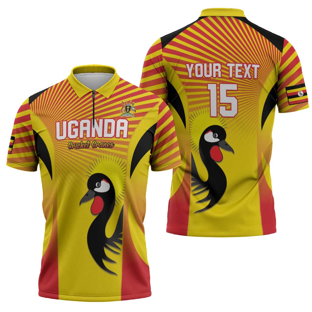 Custom Uganda Cricket Zipper Polo Shirt Go Cricket Cranes Go - Wonder Print Shop