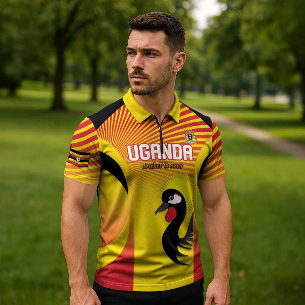 Custom Uganda Cricket Zipper Polo Shirt Go Cricket Cranes Go - Wonder Print Shop