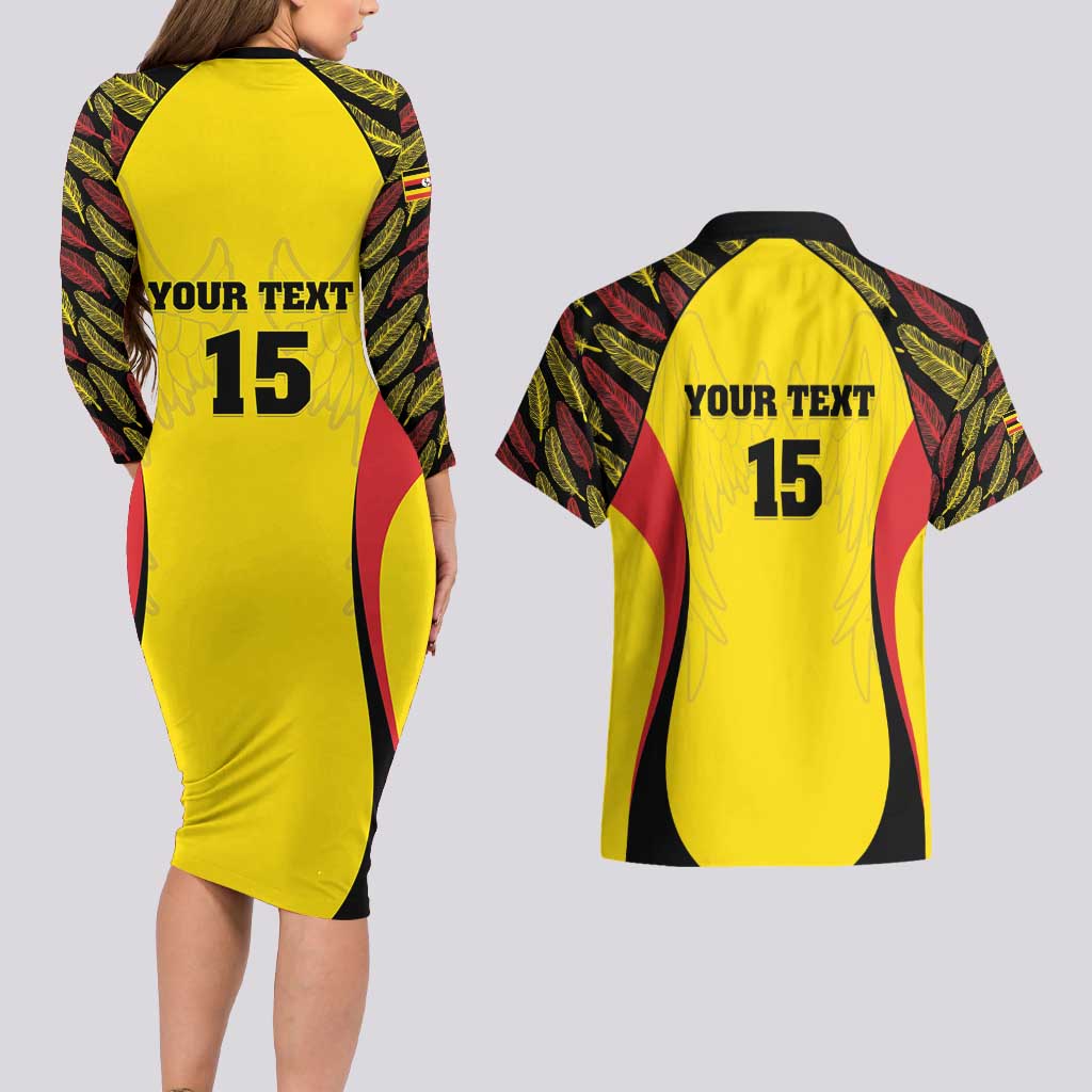 Custom Uganda Cricket Couples Matching Long Sleeve Bodycon Dress and Hawaiian Shirt Go Cricket Cranes - Wonder Print Shop
