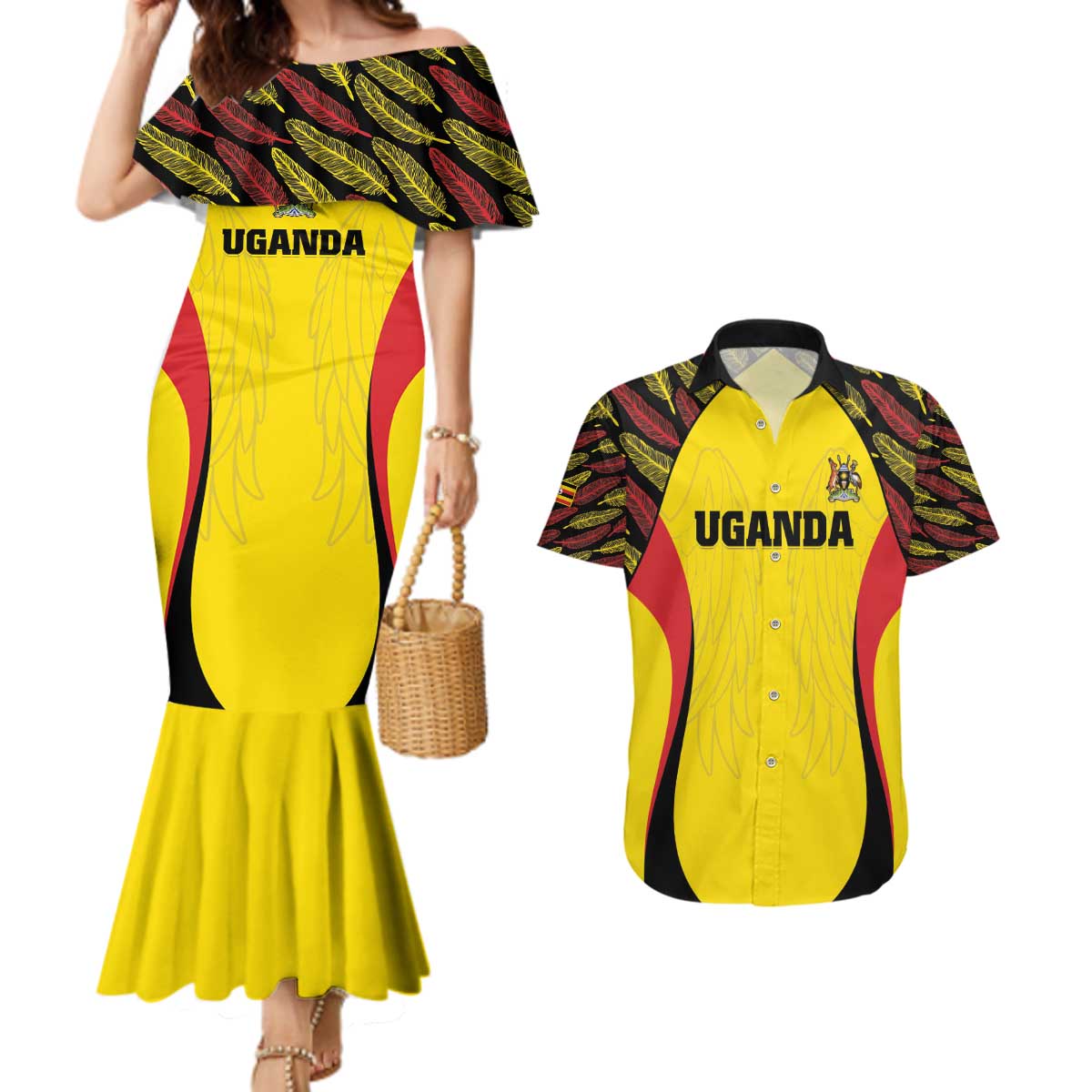 Custom Uganda Cricket Couples Matching Mermaid Dress and Hawaiian Shirt Go Cricket Cranes - Wonder Print Shop