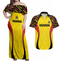 Custom Uganda Cricket Couples Matching Off Shoulder Maxi Dress and Hawaiian Shirt Go Cricket Cranes - Wonder Print Shop