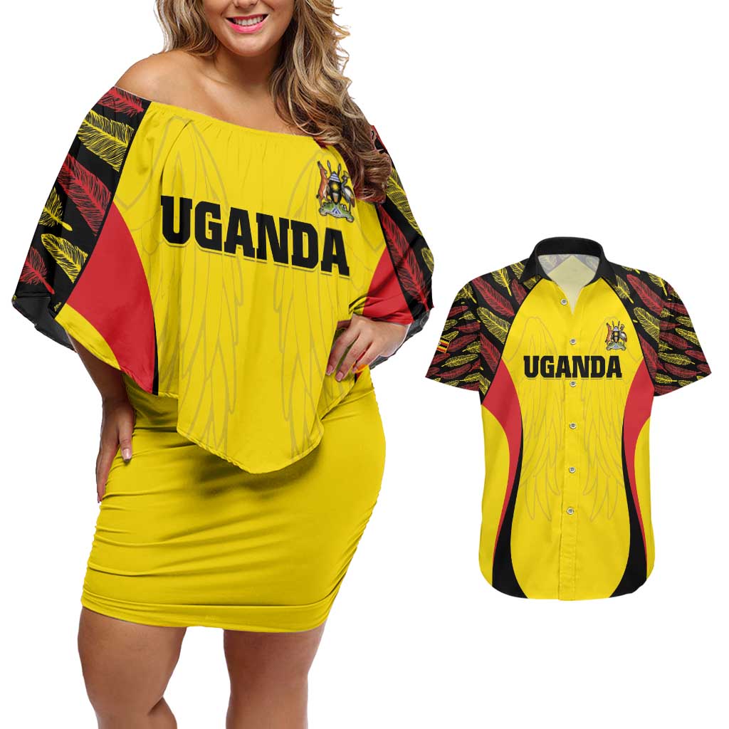 Custom Uganda Cricket Couples Matching Off Shoulder Short Dress and Hawaiian Shirt Go Cricket Cranes - Wonder Print Shop