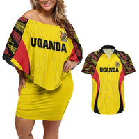 Custom Uganda Cricket Couples Matching Off Shoulder Short Dress and Hawaiian Shirt Go Cricket Cranes - Wonder Print Shop