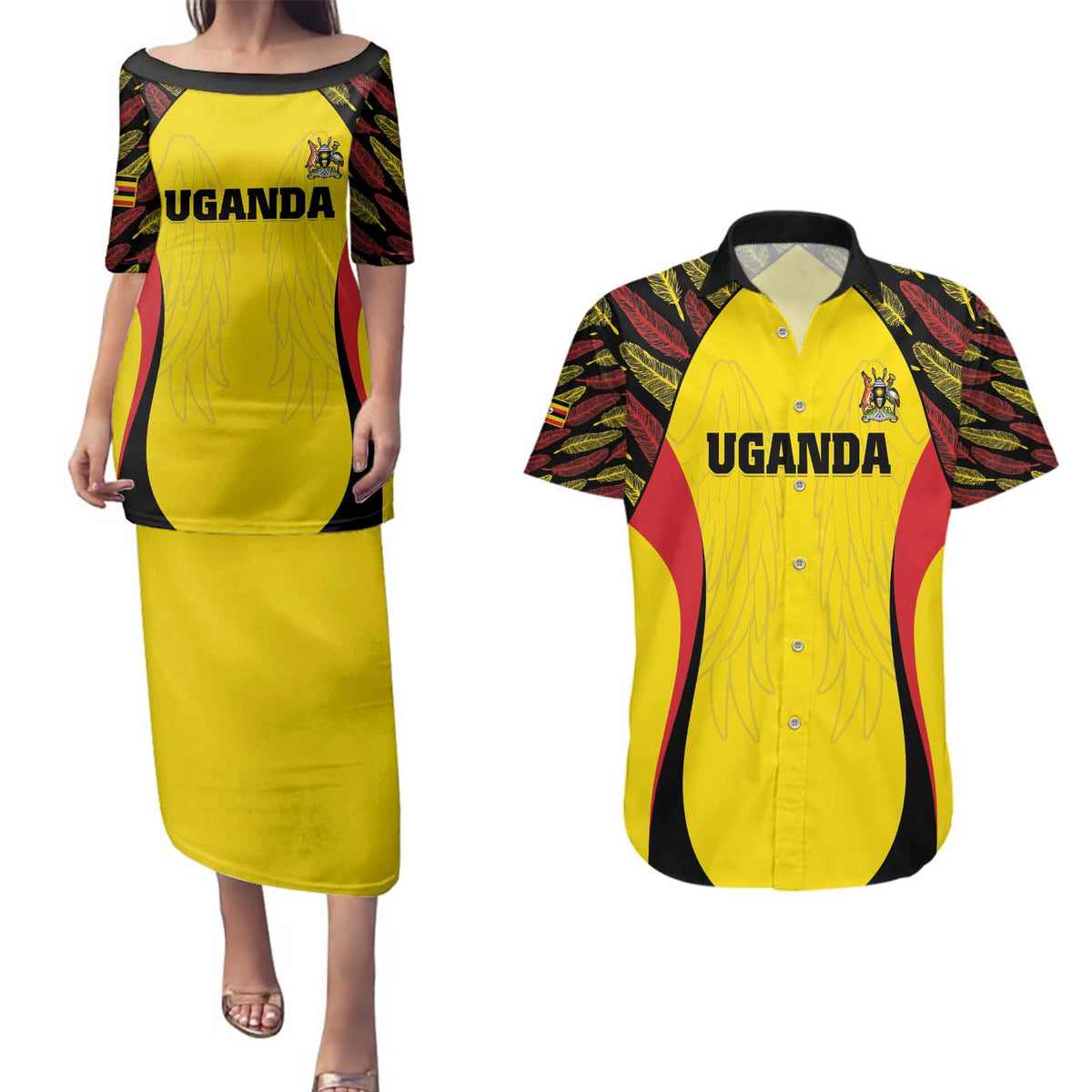 Custom Uganda Cricket Couples Matching Puletasi and Hawaiian Shirt Go Cricket Cranes - Wonder Print Shop