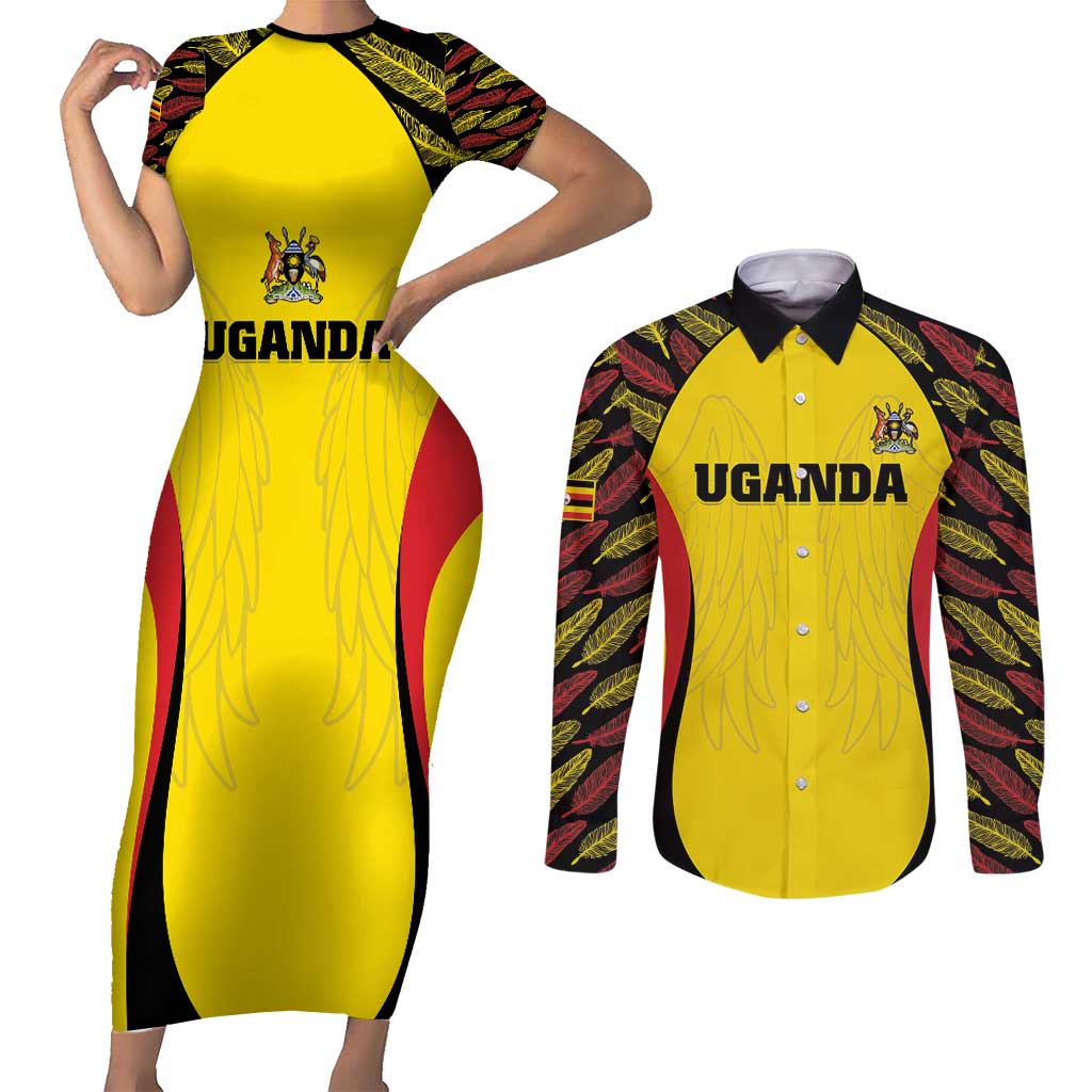 Custom Uganda Cricket Couples Matching Short Sleeve Bodycon Dress and Long Sleeve Button Shirt Go Cricket Cranes - Wonder Print Shop