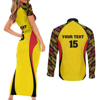 Custom Uganda Cricket Couples Matching Short Sleeve Bodycon Dress and Long Sleeve Button Shirt Go Cricket Cranes - Wonder Print Shop