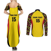 Custom Uganda Cricket Couples Matching Summer Maxi Dress and Long Sleeve Button Shirt Go Cricket Cranes - Wonder Print Shop
