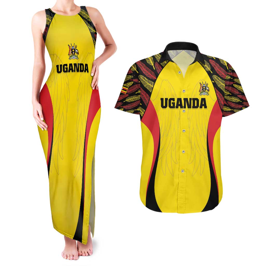 Custom Uganda Cricket Couples Matching Tank Maxi Dress and Hawaiian Shirt Go Cricket Cranes - Wonder Print Shop