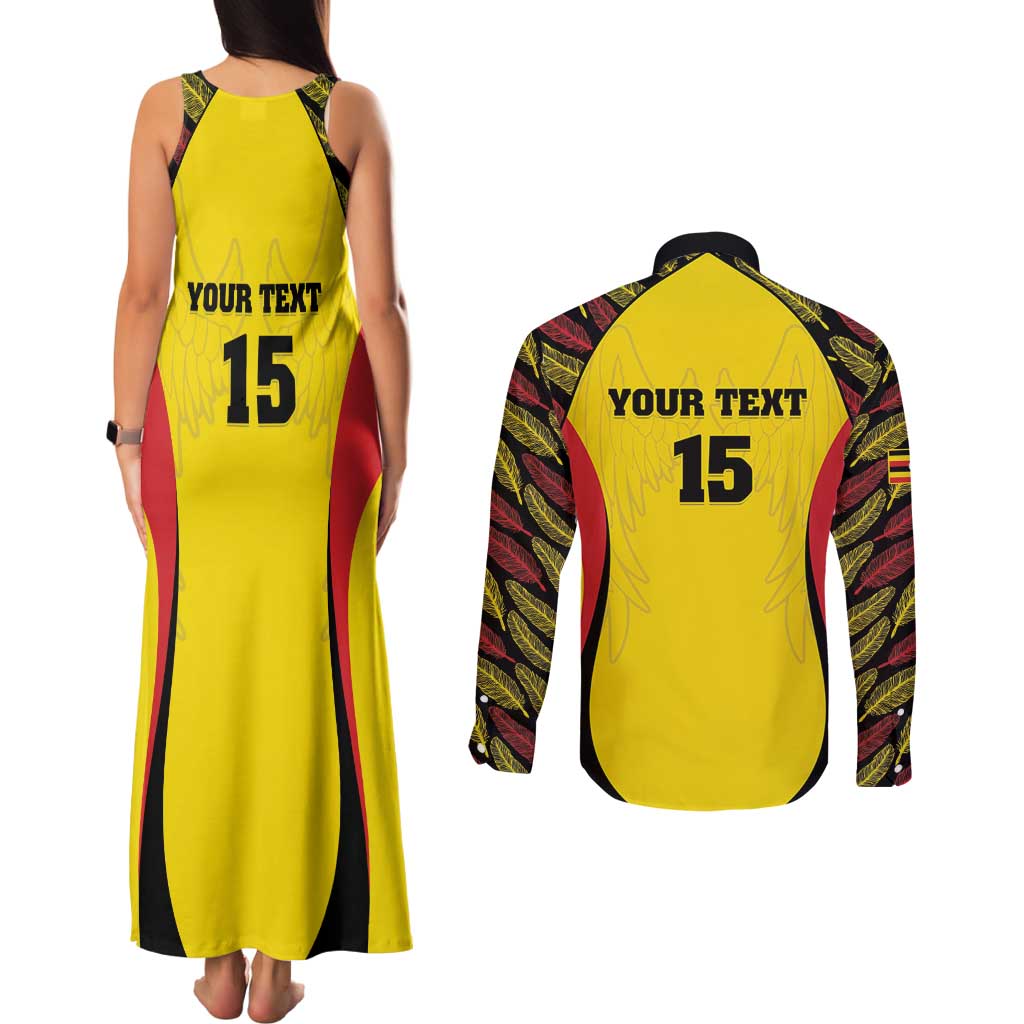 Custom Uganda Cricket Couples Matching Tank Maxi Dress and Long Sleeve Button Shirt Go Cricket Cranes - Wonder Print Shop