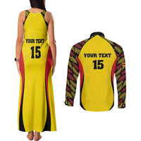 Custom Uganda Cricket Couples Matching Tank Maxi Dress and Long Sleeve Button Shirt Go Cricket Cranes - Wonder Print Shop