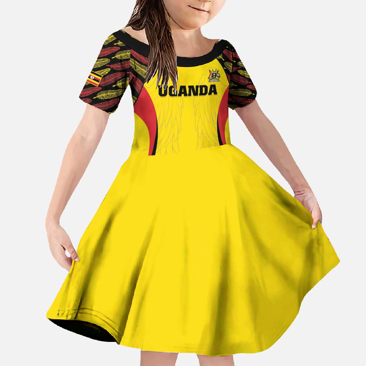 Custom Uganda Cricket Family Matching Off The Shoulder Long Sleeve Dress and Hawaiian Shirt Go Cricket Cranes - Wonder Print Shop