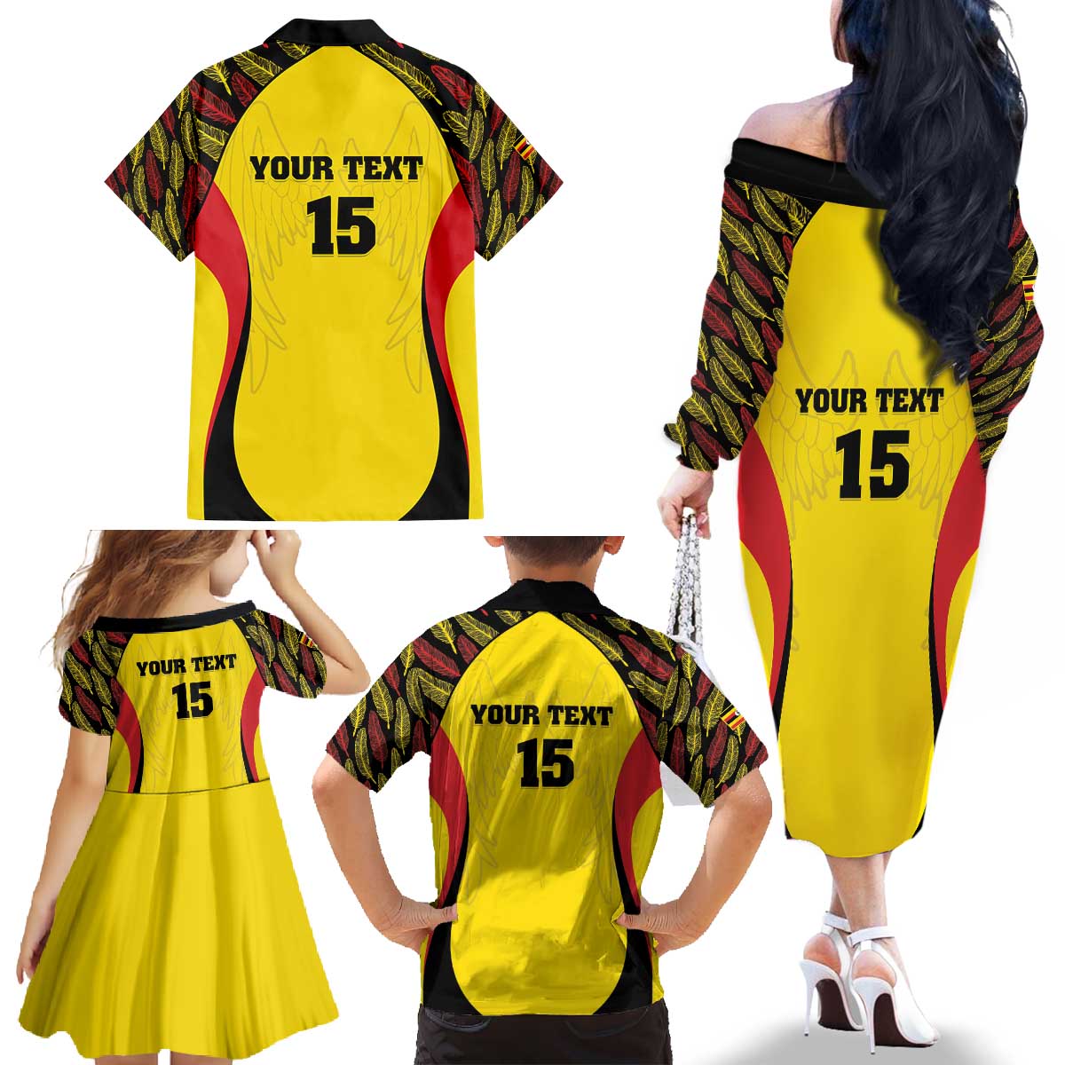 Custom Uganda Cricket Family Matching Off The Shoulder Long Sleeve Dress and Hawaiian Shirt Go Cricket Cranes - Wonder Print Shop