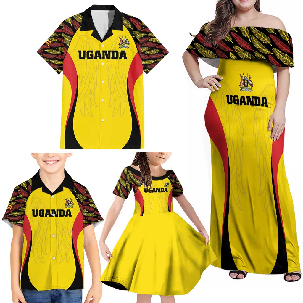 Custom Uganda Cricket Family Matching Off Shoulder Maxi Dress and Hawaiian Shirt Go Cricket Cranes - Wonder Print Shop