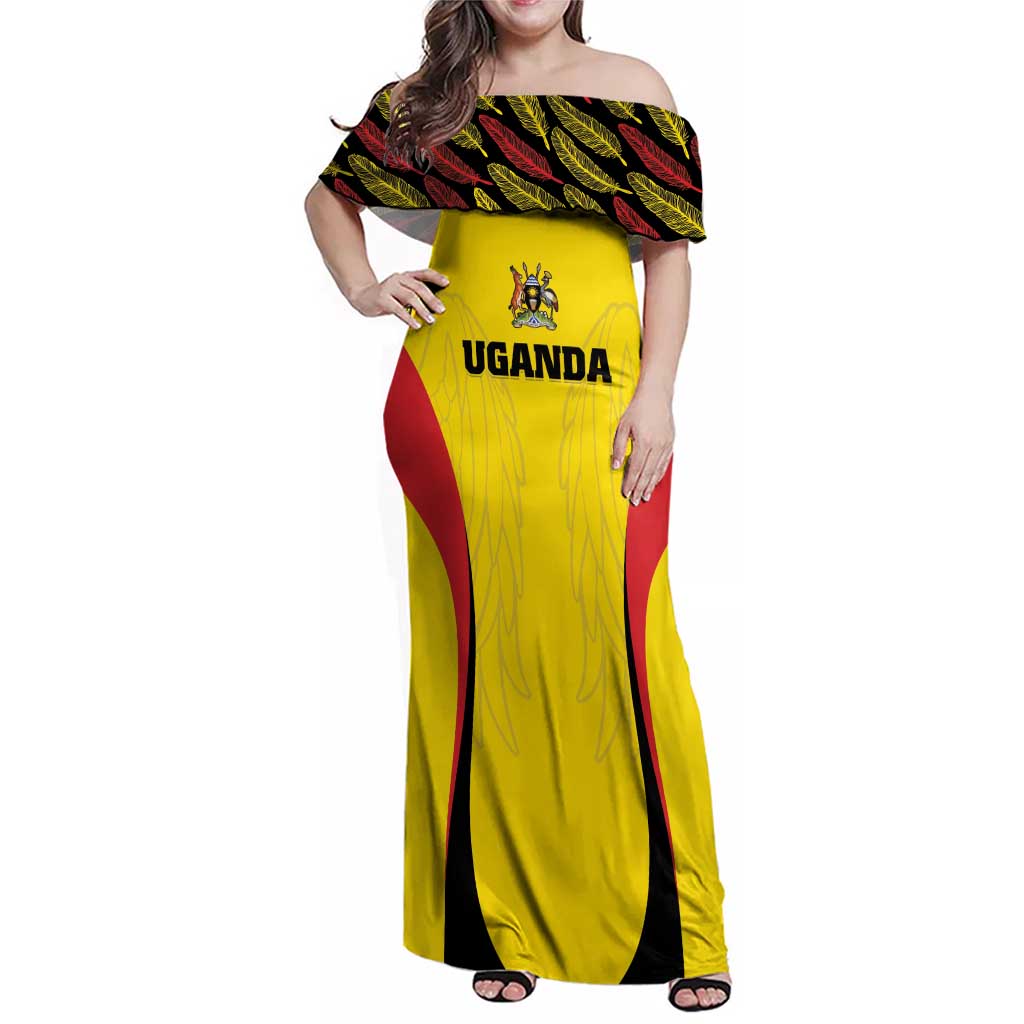 Custom Uganda Cricket Family Matching Off Shoulder Maxi Dress and Hawaiian Shirt Go Cricket Cranes - Wonder Print Shop