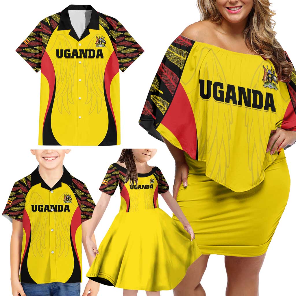 Custom Uganda Cricket Family Matching Off Shoulder Short Dress and Hawaiian Shirt Go Cricket Cranes - Wonder Print Shop