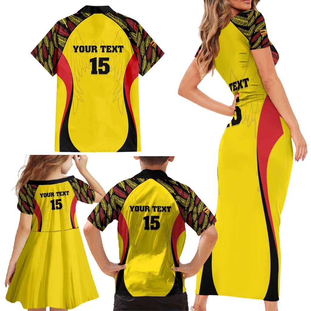 Custom Uganda Cricket Family Matching Short Sleeve Bodycon Dress and Hawaiian Shirt Go Cricket Cranes - Wonder Print Shop
