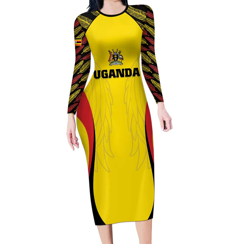 Custom Uganda Cricket Long Sleeve Bodycon Dress Go Cricket Cranes - Wonder Print Shop