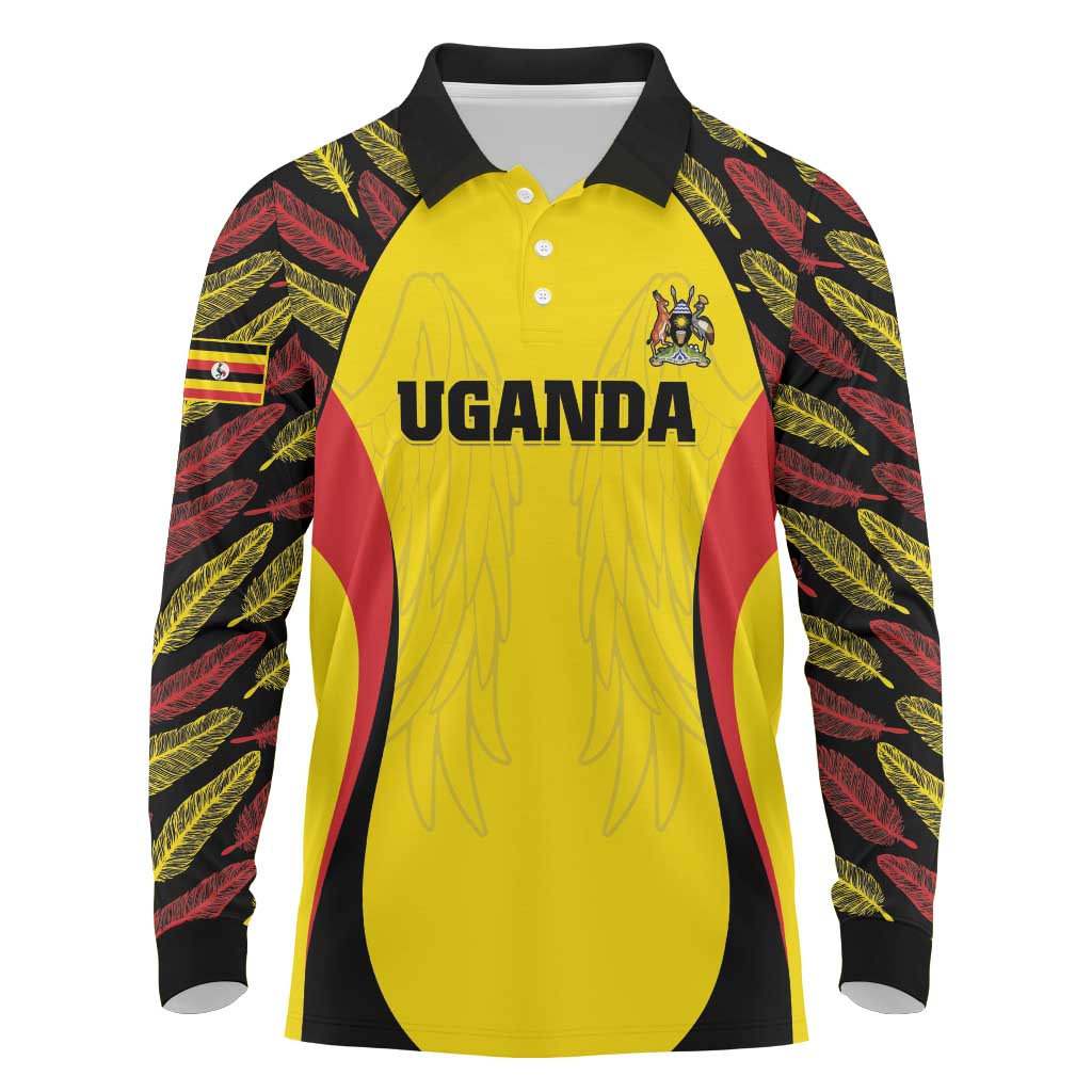 Custom Uganda Cricket Long Sleeve Polo Shirt Go Cricket Cranes - Wonder Print Shop