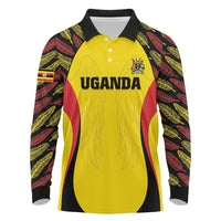 Custom Uganda Cricket Long Sleeve Polo Shirt Go Cricket Cranes - Wonder Print Shop