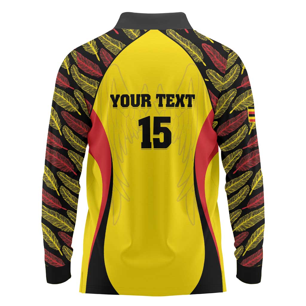 Custom Uganda Cricket Long Sleeve Polo Shirt Go Cricket Cranes - Wonder Print Shop