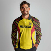 Custom Uganda Cricket Long Sleeve Polo Shirt Go Cricket Cranes - Wonder Print Shop