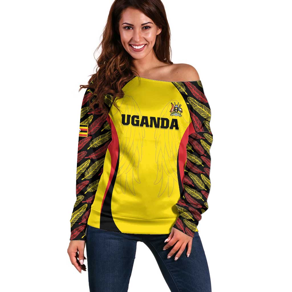 Custom Uganda Cricket Off Shoulder Sweater Go Cricket Cranes - Wonder Print Shop