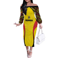 Custom Uganda Cricket Off The Shoulder Long Sleeve Dress Go Cricket Cranes - Wonder Print Shop