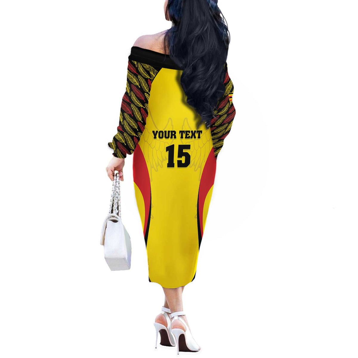 Custom Uganda Cricket Off The Shoulder Long Sleeve Dress Go Cricket Cranes - Wonder Print Shop