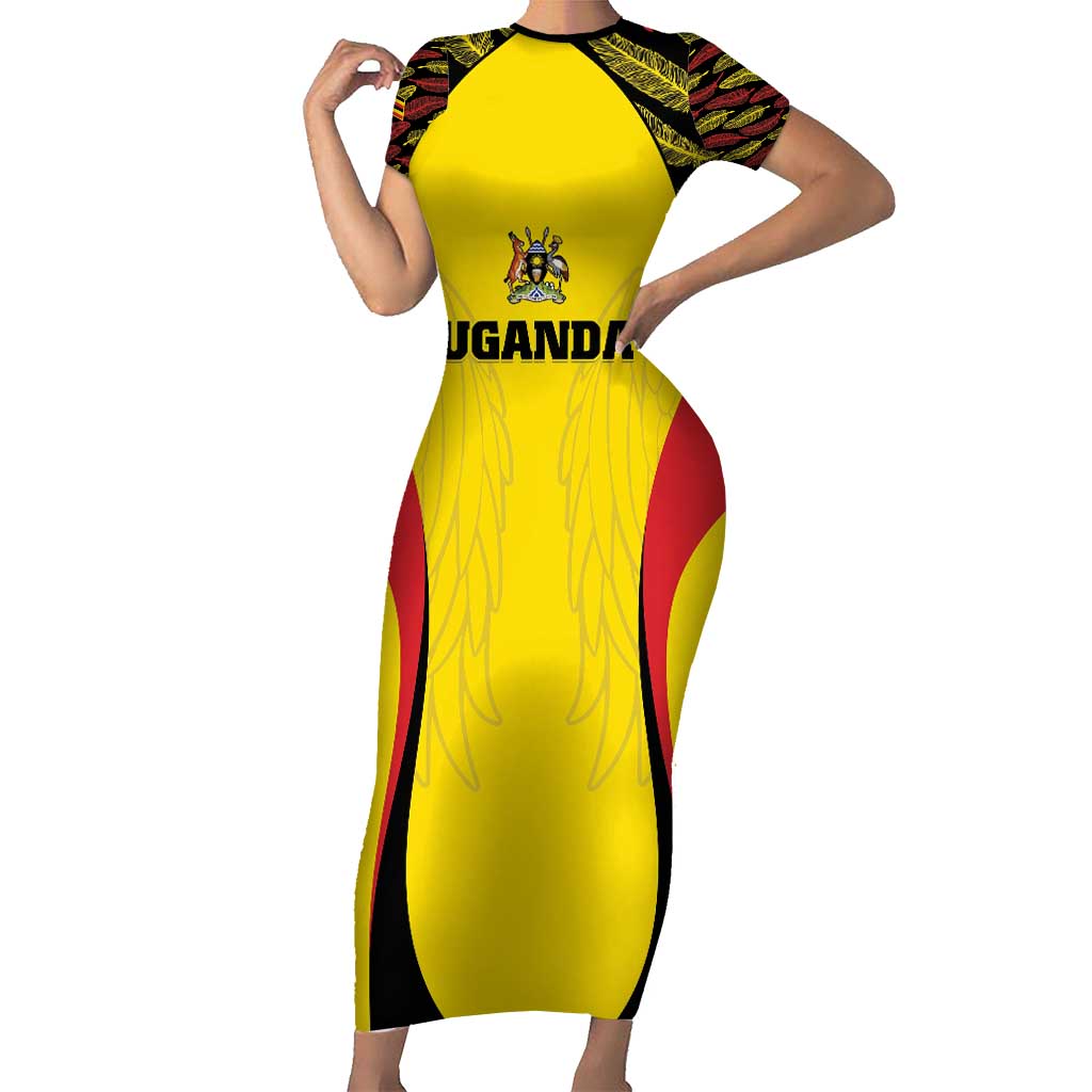 Custom Uganda Cricket Short Sleeve Bodycon Dress Go Cricket Cranes - Wonder Print Shop