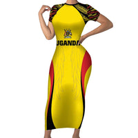 Custom Uganda Cricket Short Sleeve Bodycon Dress Go Cricket Cranes - Wonder Print Shop