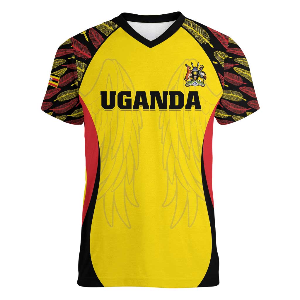 Custom Uganda Cricket Women V-Neck T-Shirt Go Cricket Cranes - Wonder Print Shop