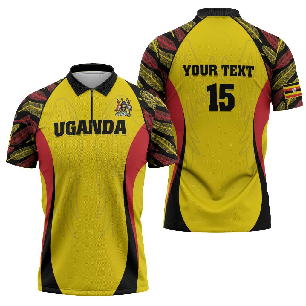 Custom Uganda Cricket Zipper Polo Shirt Go Cricket Cranes - Wonder Print Shop